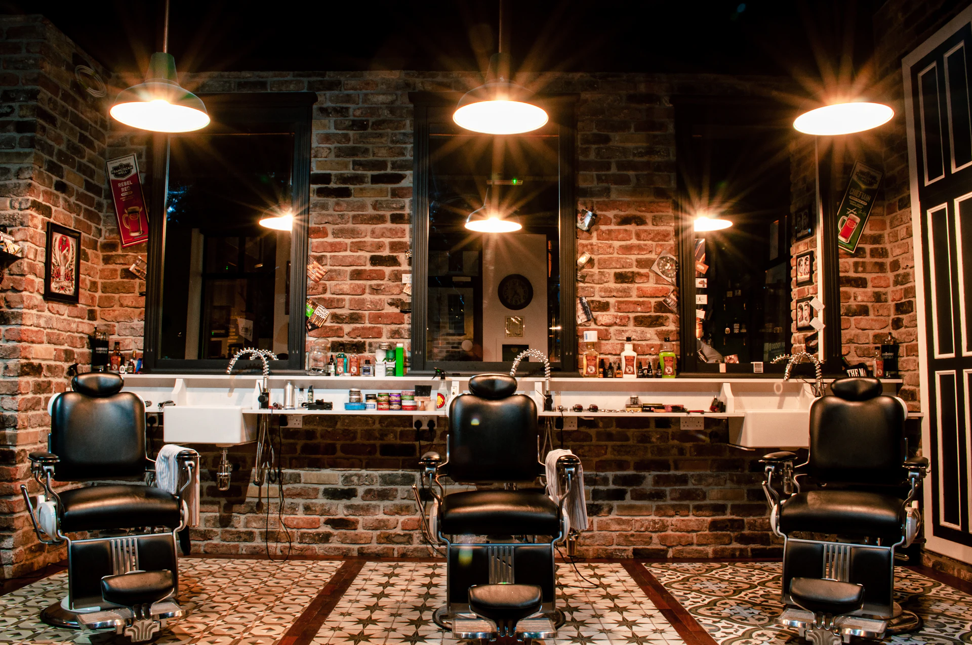 GE Barbershop studio stations in warm light